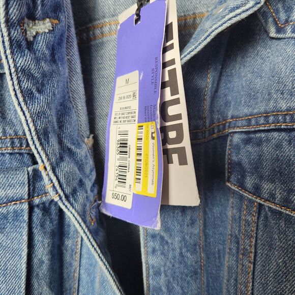 Future Collective Kahlana Barfield Brown Women's Asymmetrical Jean Jacket MED - Picture 3 of 12